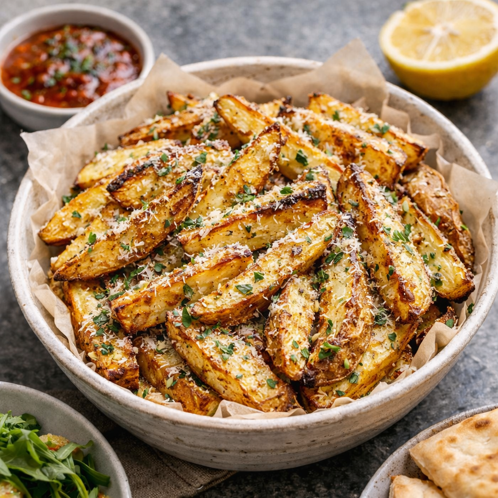 Grovfritter med parmesan og hvidløg i airfryer