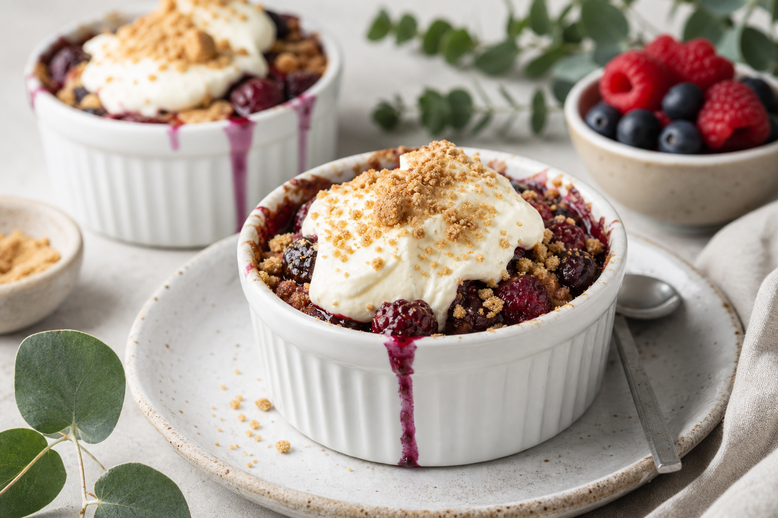 Små dessertskåle med varme bær og mascarpone