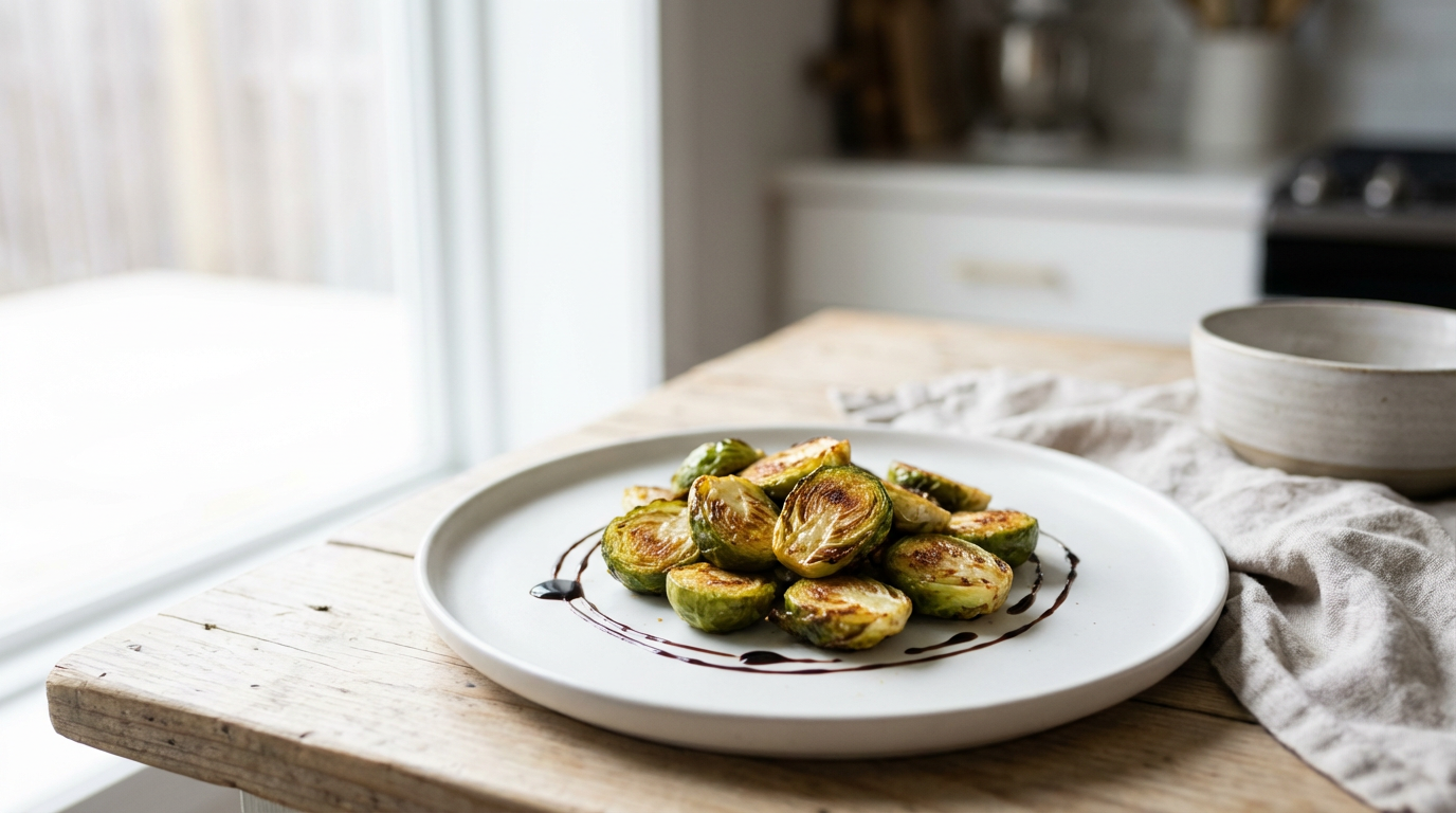 Halve rosenkål med gyldne kanter på hvid tallerken