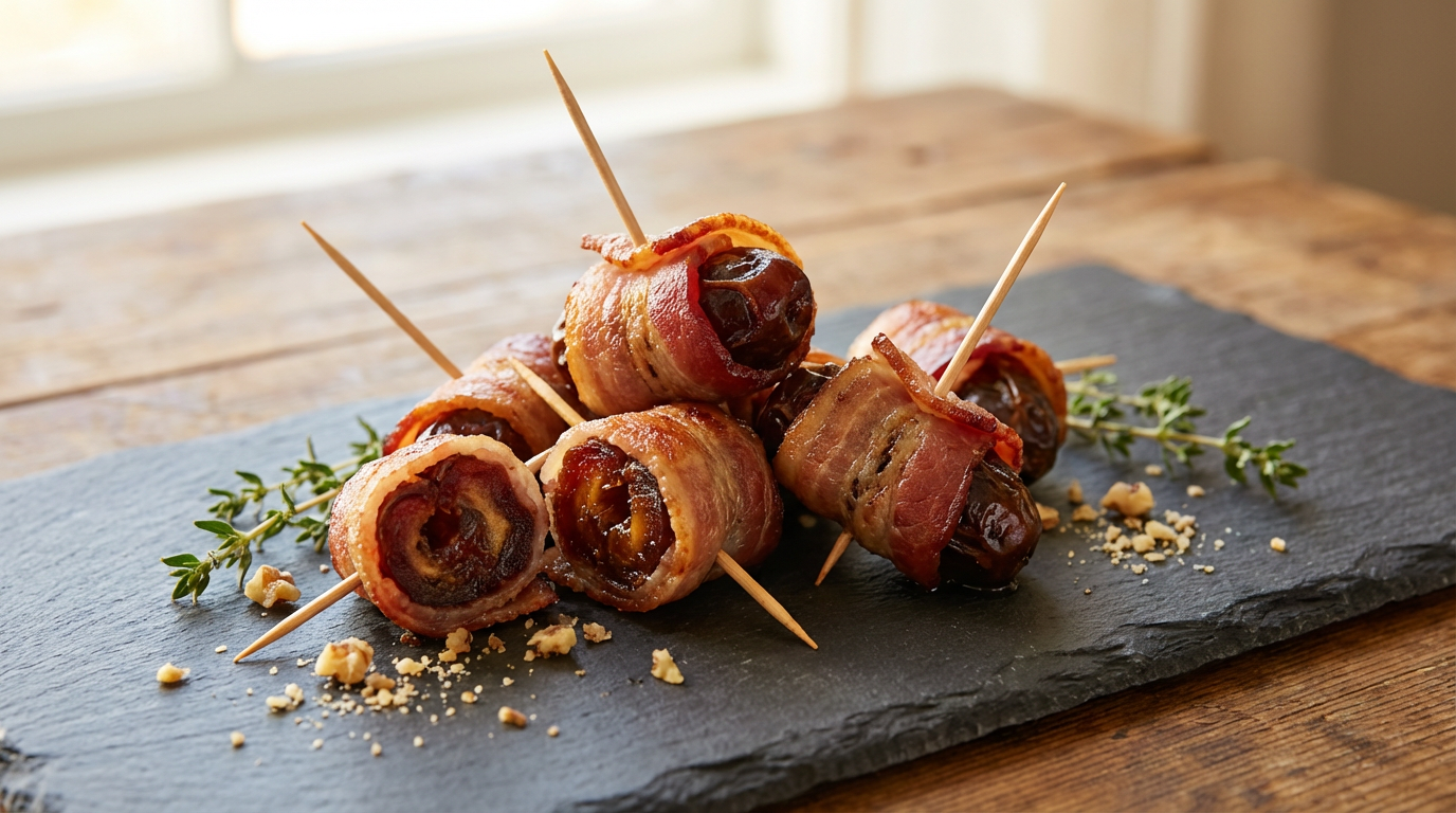 Baconviklede dadler med sprød ydre på tapasfad